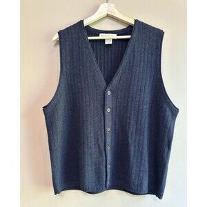 Banana Republic Merino Wool Sweater Vest Mens Large Navy Blue Button Up V Neck